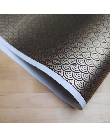 Chiyogami Japanese paper, golden seigaihas over black