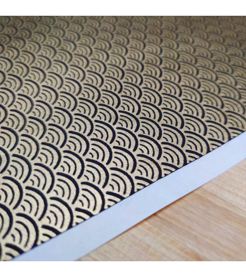 Chiyogami Japanese paper, golden seigaihas over black