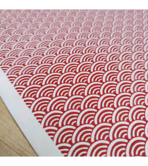 Chiyogami Japanese paper, red seigaihas over white