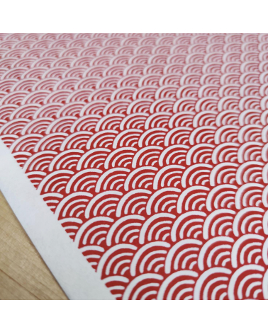 Chiyogami Japanese paper, red seigaihas over white