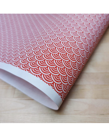 Chiyogami Japanese paper, red seigaihas over white