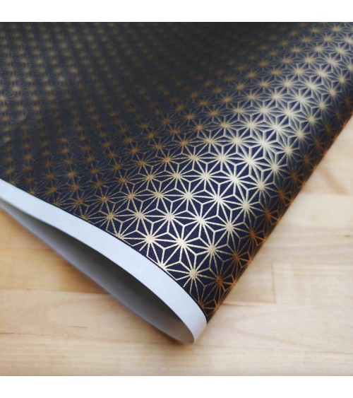 Chiyogami Japanese paper, golden large asanoha over black