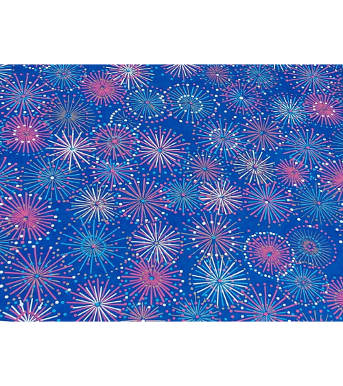 Papel Chiyogami fuegos artificiales sobre fondo azul