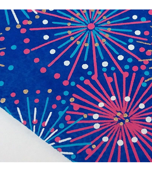 Papel Chiyogami fuegos artificiales sobre fondo azul