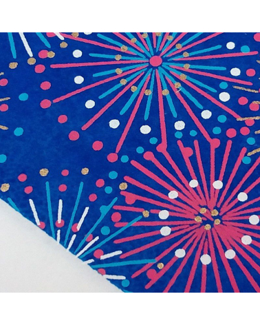 Papel Chiyogami fuegos artificiales sobre fondo azul