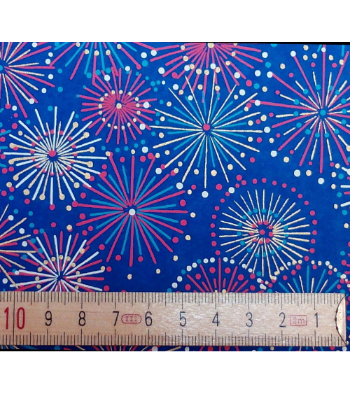 Papel Chiyogami fuegos artificiales sobre fondo azul