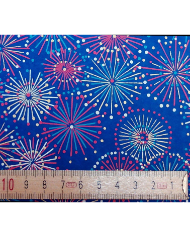Papel Chiyogami fuegos artificiales sobre fondo azul
