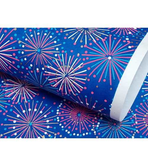 Papel Chiyogami fuegos artificiales sobre fondo azul