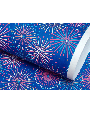 Papel Chiyogami fuegos artificiales sobre fondo azul