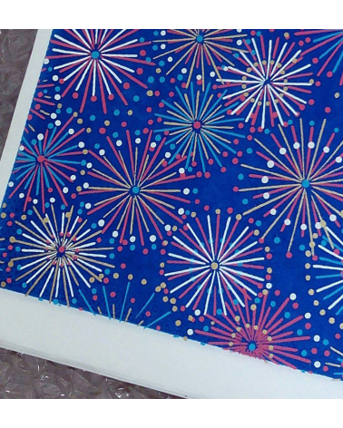 Papel Chiyogami fuegos artificiales sobre fondo azul