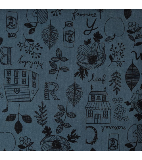 House in the fields over a lead blue background