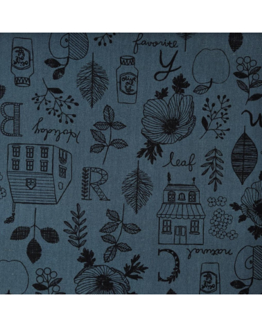 House in the fields over a lead blue background