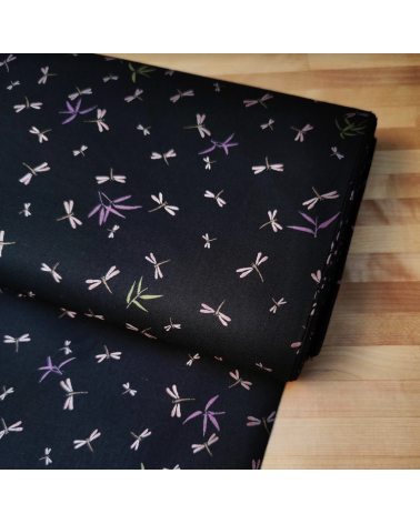 Japanese fabric. Dragonflies and bamboo over black