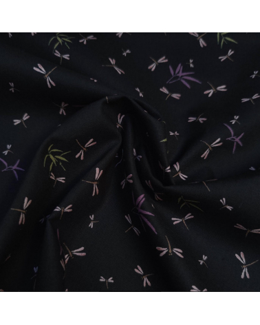 Japanese fabric. Dragonflies and bamboo over black