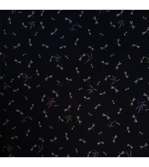 Japanese fabric. Dragonflies and bamboo over black