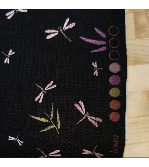 Japanese fabric. Dragonflies and bamboo over black
