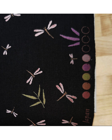 Japanese fabric. Dragonflies and bamboo over black