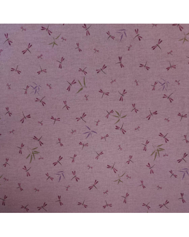 Tela japonesa. Libélulas y bambú en rosa viejo