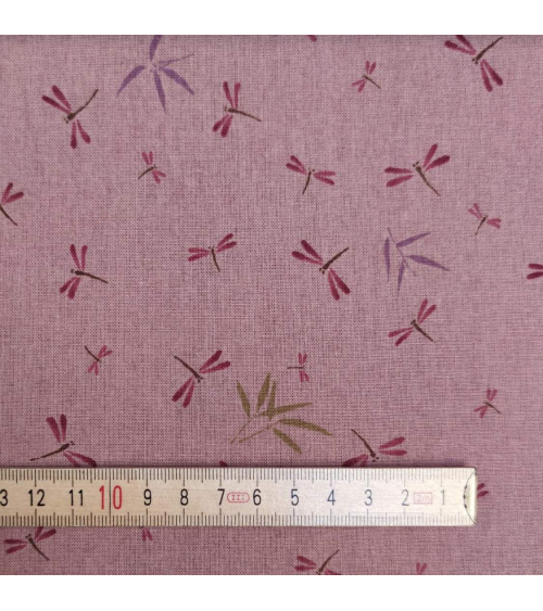 Japanese fabric. Dragonflies and bamboo over old rose