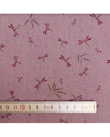 Japanese fabric. Dragonflies and bamboo over old rose