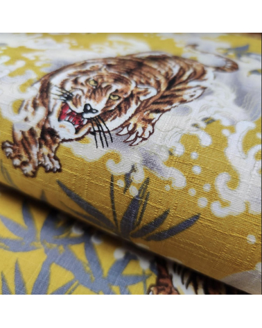 Japanese dobby fabric 'Tigers and bamboo' in mustard.