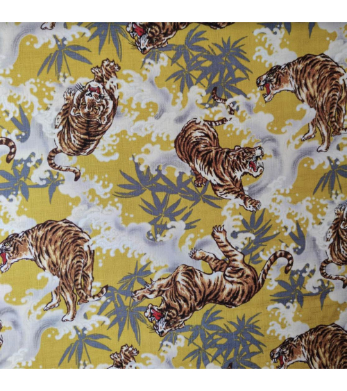 Japanese dobby fabric 'Tigers and bamboo' in mustard.