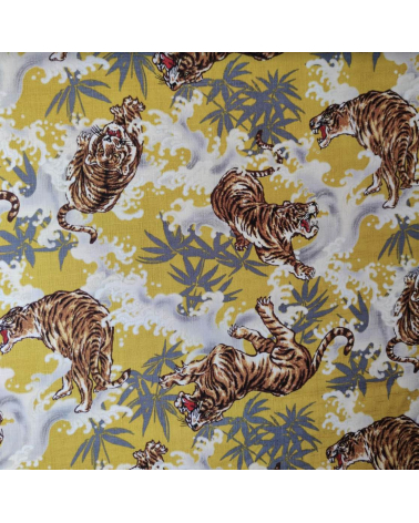 Japanese dobby fabric 'Tigers and bamboo' in mustard.