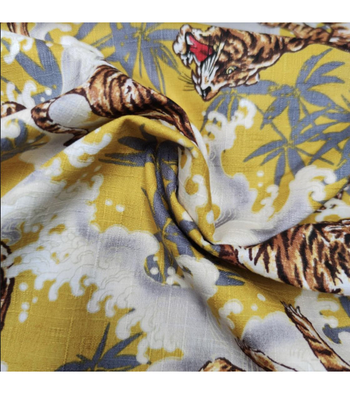 Japanese dobby fabric 'Tigers and bamboo' in mustard.