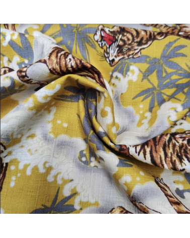 Japanese dobby fabric 'Tigers and bamboo' in mustard.