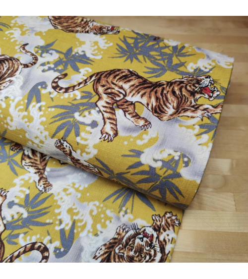Japanese dobby fabric 'Tigers and bamboo' in mustard.