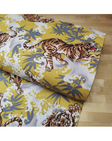 Japanese dobby fabric 'Tigers and bamboo' in mustard.