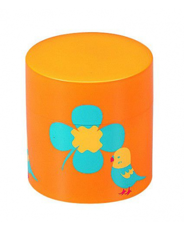 Bote con tapa silicona pájaro con flor fondo amarillo