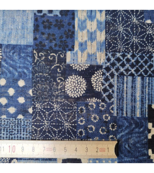 Tela japonesa Rustic Indigo. "Boro II" en azules