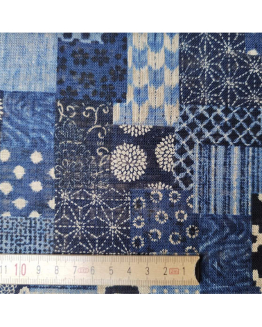 Tela japonesa Rustic Indigo. "Boro II" en azules