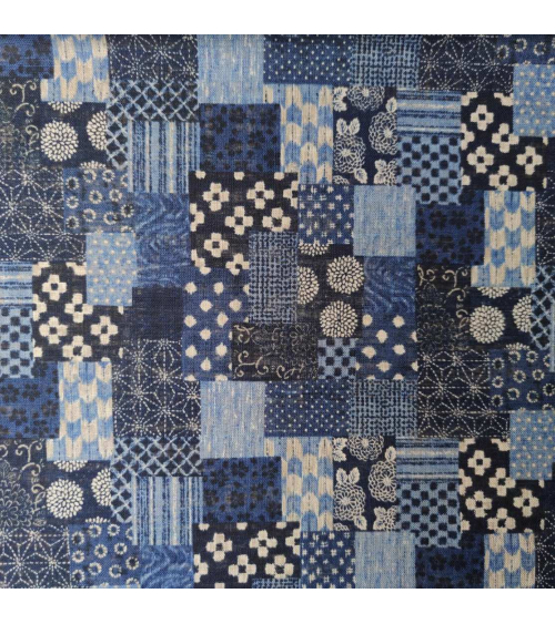 Tela japonesa Rustic Indigo. "Boro II" en azules