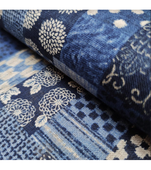 Tela japonesa Rustic Indigo. "Boro II" en azules