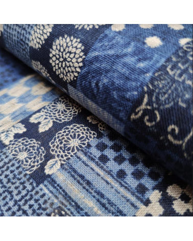 Tela japonesa Rustic Indigo. "Boro II" en azules