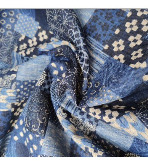 Tela japonesa Rustic Indigo. "Boro II" en azules