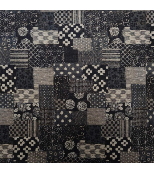 Tela japonesa Rustic Indigo. "Boro II" en negro