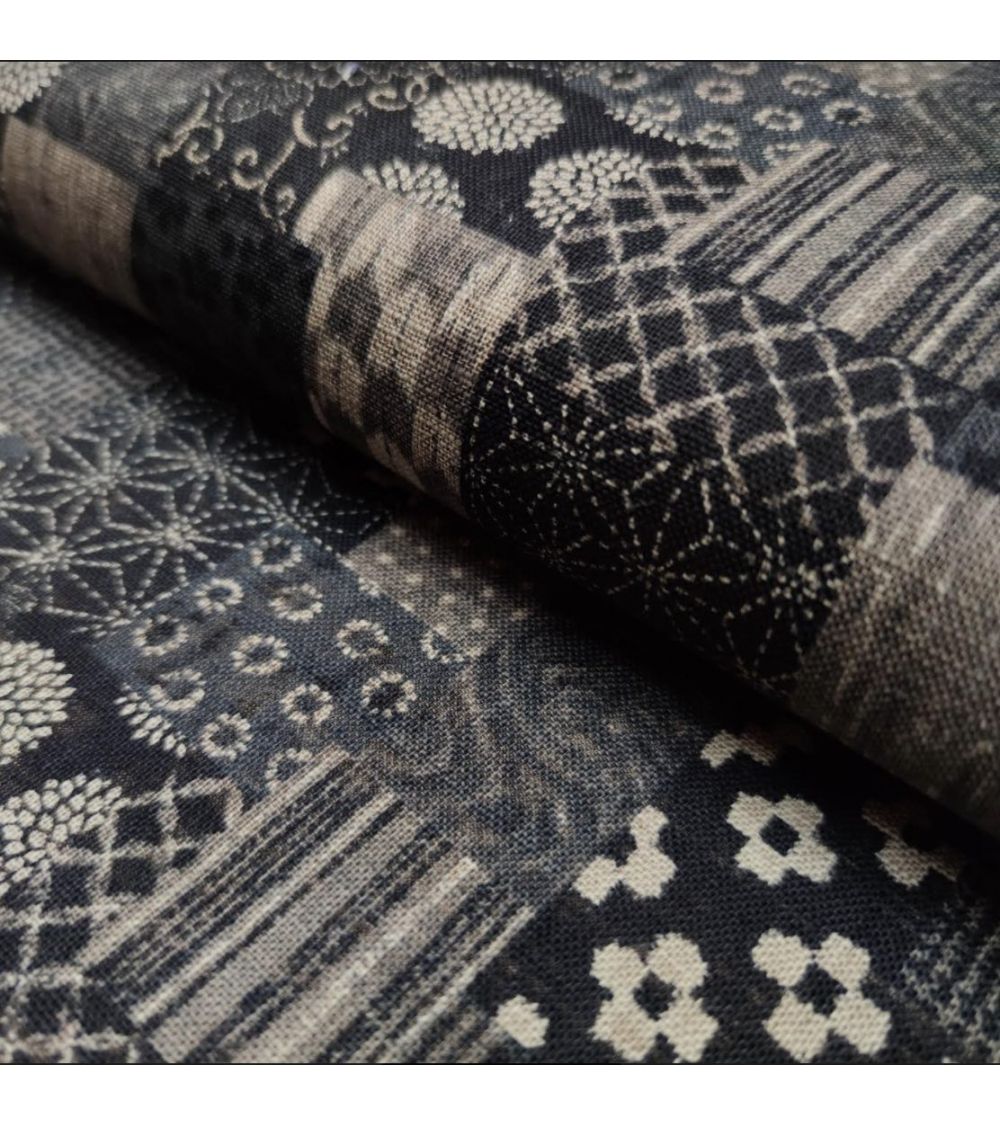 Tela japonesa Rustic Indigo. "Boro II" en negro