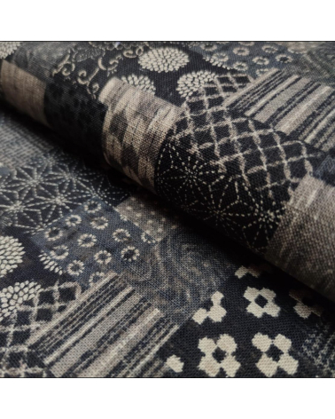 Tela japonesa Rustic Indigo. "Boro II" en negro