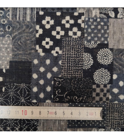 Tela japonesa Rustic Indigo. "Boro II" en negro