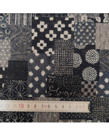 Tela japonesa Rustic Indigo. "Boro II" en negro