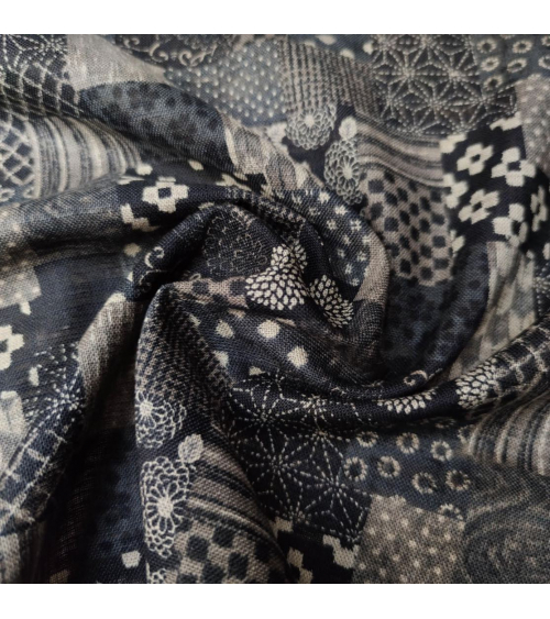 Tela japonesa Rustic Indigo. "Boro II" en negro