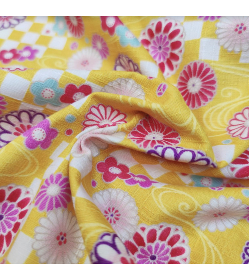 Japanese dobby fabric "Kiku to ichimatsu" in yellow