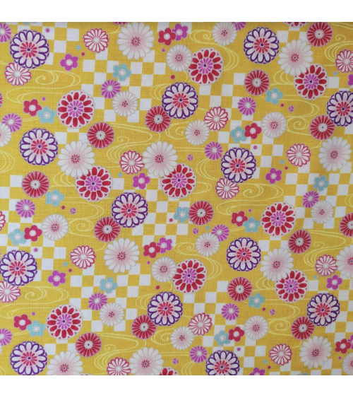 Japanese dobby fabric "Kiku to ichimatsu" in yellow