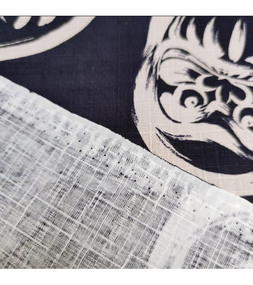 Tela japonesa en dobby "Darumas" en azul oscuro