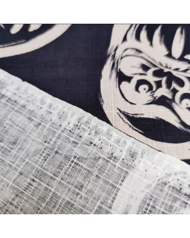 Tela japonesa en dobby "Darumas" en azul oscuro