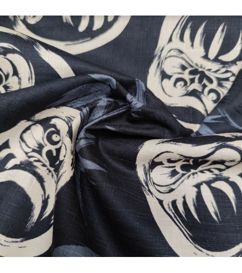 Tela japonesa en dobby "Darumas" en azul oscuro
