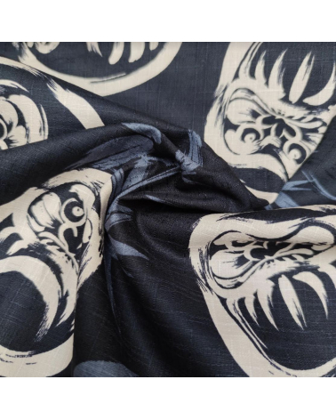Tela japonesa en dobby "Darumas" en azul oscuro